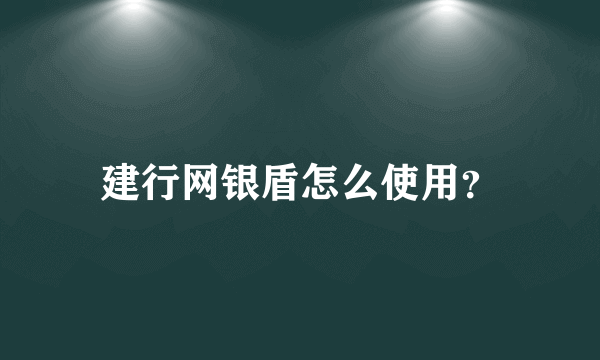 建行网银盾怎么使用？