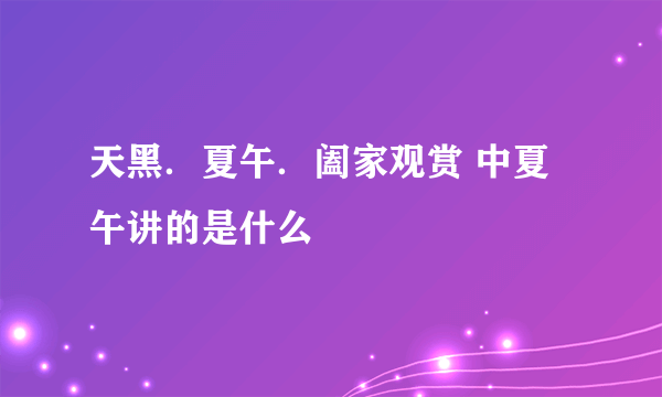 天黑．夏午．阖家观赏 中夏午讲的是什么