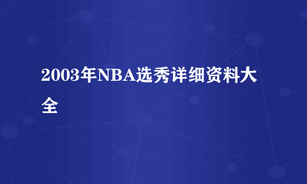 2003年NBA选秀详细资料大全