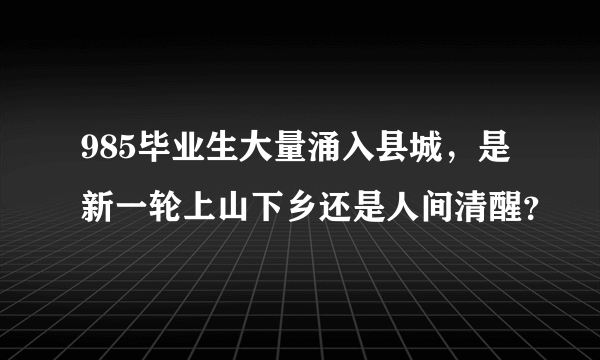 985毕业生大量涌入县城，是新一轮上山下乡还是人间清醒？