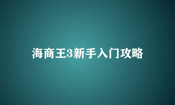 海商王3新手入门攻略