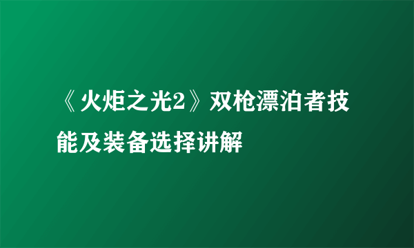 《火炬之光2》双枪漂泊者技能及装备选择讲解