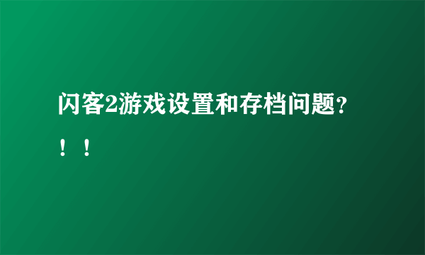 闪客2游戏设置和存档问题？！！