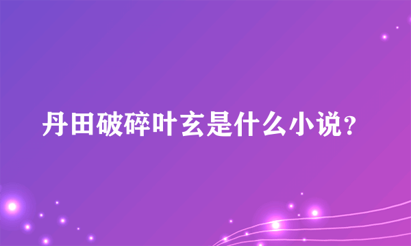 丹田破碎叶玄是什么小说？