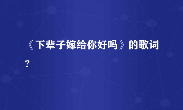 《下辈子嫁给你好吗》的歌词？