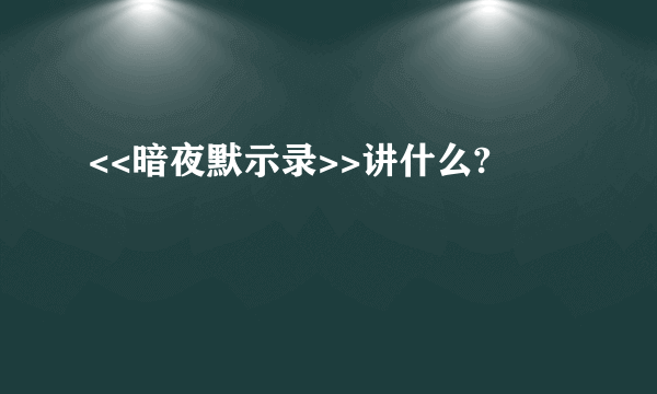 <<暗夜默示录>>讲什么?