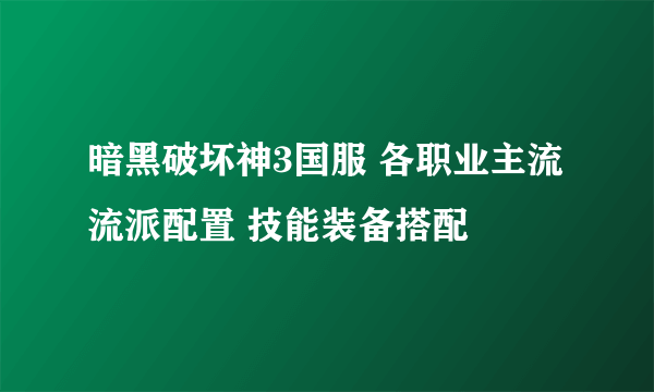 暗黑破坏神3国服 各职业主流流派配置 技能装备搭配