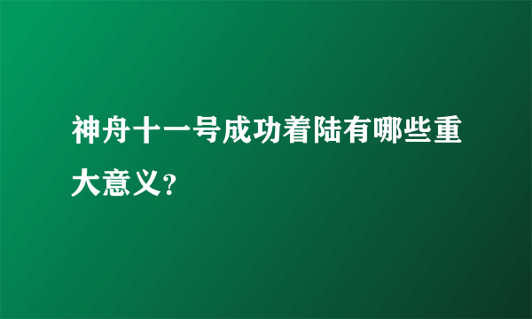 神舟十一号成功着陆有哪些重大意义？