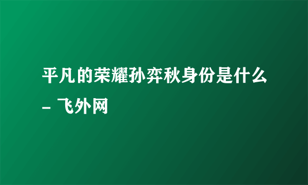 平凡的荣耀孙弈秋身份是什么- 飞外网