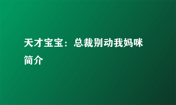 天才宝宝：总裁别动我妈咪 简介