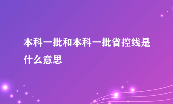 本科一批和本科一批省控线是什么意思