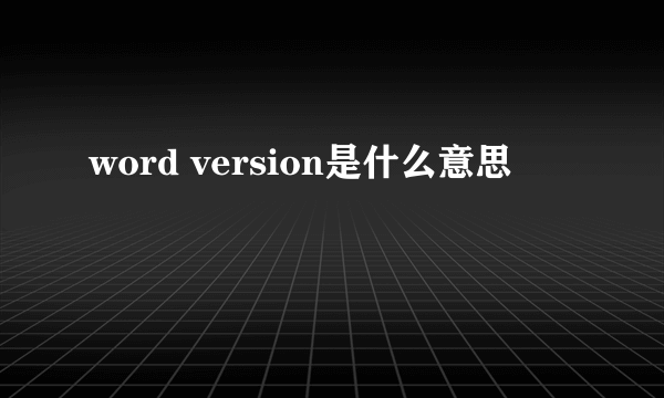 word version是什么意思