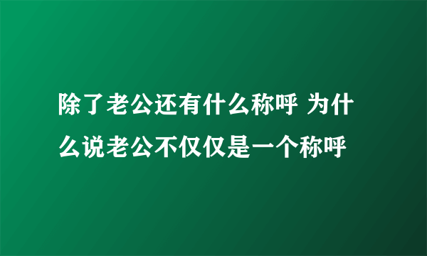 除了老公还有什么称呼 为什么说老公不仅仅是一个称呼