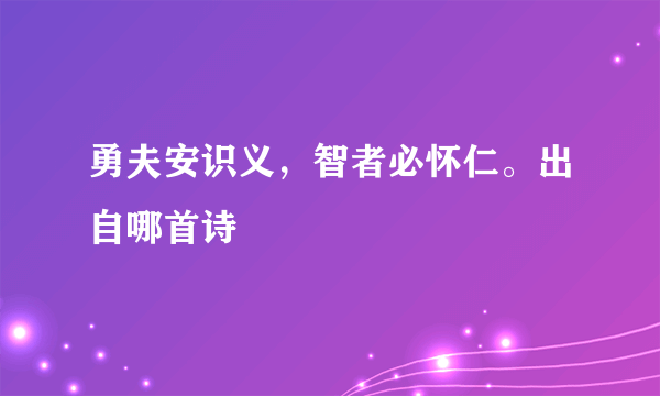 勇夫安识义，智者必怀仁。出自哪首诗