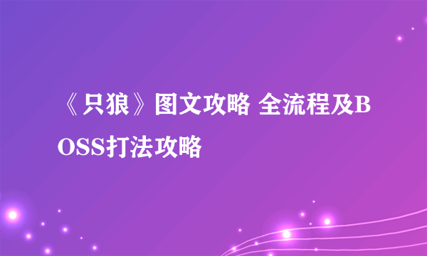 《只狼》图文攻略 全流程及BOSS打法攻略