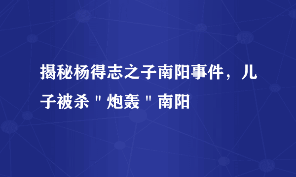 揭秘杨得志之子南阳事件，儿子被杀＂炮轰＂南阳