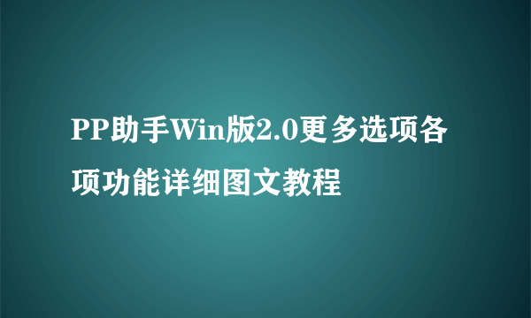 PP助手Win版2.0更多选项各项功能详细图文教程