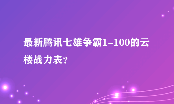 最新腾讯七雄争霸1-100的云楼战力表？