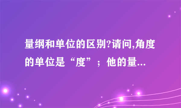 量纲和单位的区别?请问,角度的单位是“度”；他的量纲是“度”么?弧度的单位是“rad”；但是他没有量纲.以上说法对么?那