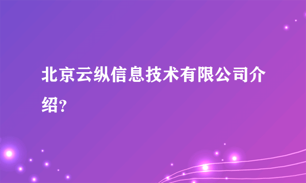 北京云纵信息技术有限公司介绍？