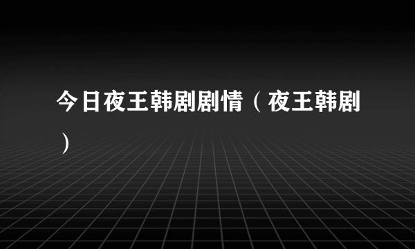 今日夜王韩剧剧情（夜王韩剧）