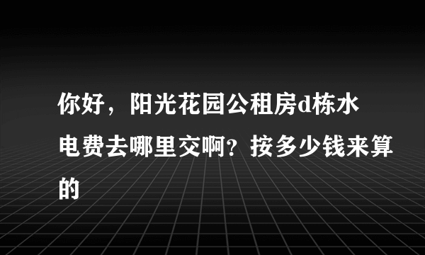 你好，阳光花园公租房d栋水电费去哪里交啊？按多少钱来算的