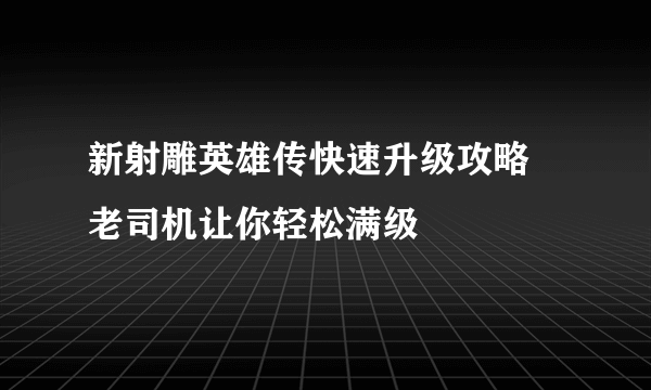 新射雕英雄传快速升级攻略 老司机让你轻松满级