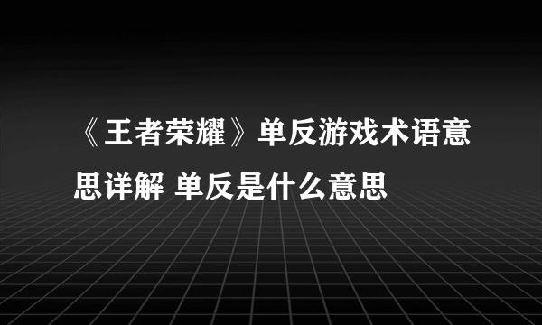 《王者荣耀》单反游戏术语意思详解 单反是什么意思