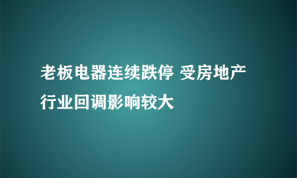 老板电器连续跌停 受房地产行业回调影响较大