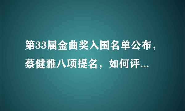 第33届金曲奖入围名单公布，蔡健雅八项提名，如何评价她的音乐?