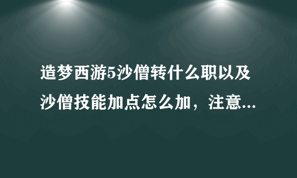 造梦西游5沙僧转什么职以及沙僧技能加点怎么加，注意是造梦5，不是造4更不是造3哟