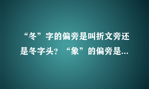 “冬”字的偏旁是叫折文旁还是冬字头？“象”的偏旁是叫角字头还是负字头？“高”是叫点横头还是玄字头？