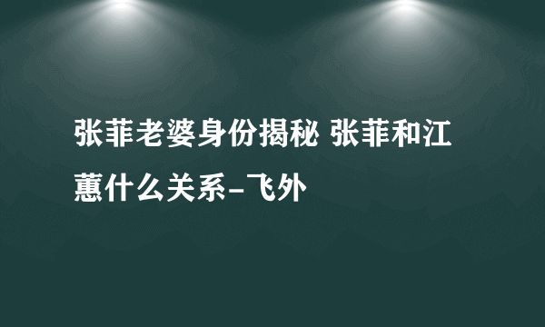 张菲老婆身份揭秘 张菲和江蕙什么关系-飞外