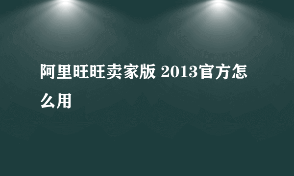 阿里旺旺卖家版 2013官方怎么用