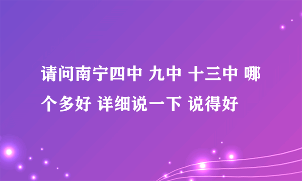 请问南宁四中 九中 十三中 哪个多好 详细说一下 说得好