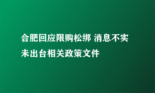 合肥回应限购松绑 消息不实未出台相关政策文件