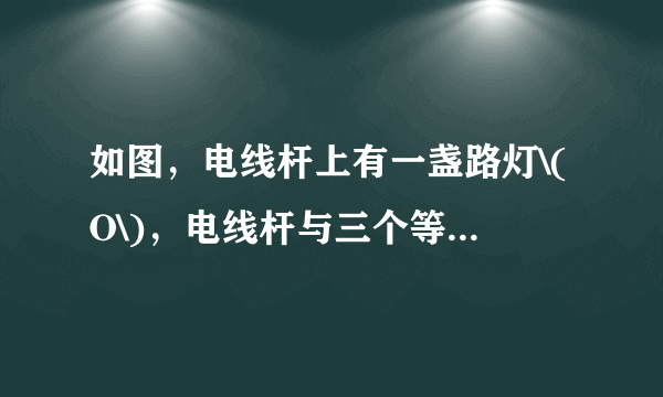 如图，电线杆上有一盏路灯\(O\)，电线杆与三个等高的标杆整齐划一地排列在马路的一侧，\(AB\)、\(CD\)、\(EF\)是三个标杆，相邻的两个标杆之间的距离都是\(2\) \(m\)，已知\(AB\)、\(CD\)在灯光下的影长分别为\(BM=1.6\) \(m\)，\(DN=0.6m\)．\((1)\)请画出路灯\(O\)的位置和标杆\(EF\)在路灯灯光下的影子； \((2)\)求标杆\(EF\)的影长．