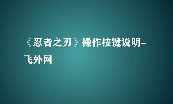 《忍者之刃》操作按键说明-飞外网