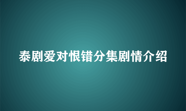 泰剧爱对恨错分集剧情介绍