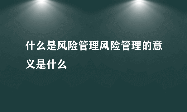 什么是风险管理风险管理的意义是什么