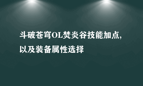 斗破苍穹OL焚炎谷技能加点,以及装备属性选择