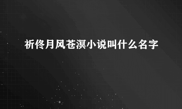 祈佟月风苍溟小说叫什么名字