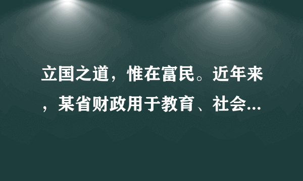 立国之道，惟在富民。近年来，某省财政用于教育、社会保障与就业、医疗卫生、住房保障等民生方面的支出占总支出的比重逐年增长，2014年达到75．6%。这些支出①能够有效促进财政收支平衡   ②强化财政在资源配置中的基础作用③有助于实现宏观调控的目标   ④能够促进社会公平、改善人民生活A．①②B．①③C．②③D．③④