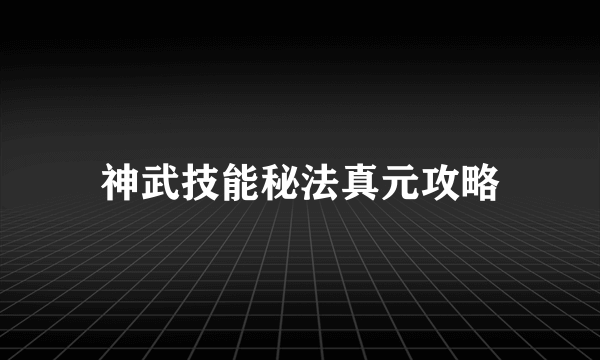 神武技能秘法真元攻略