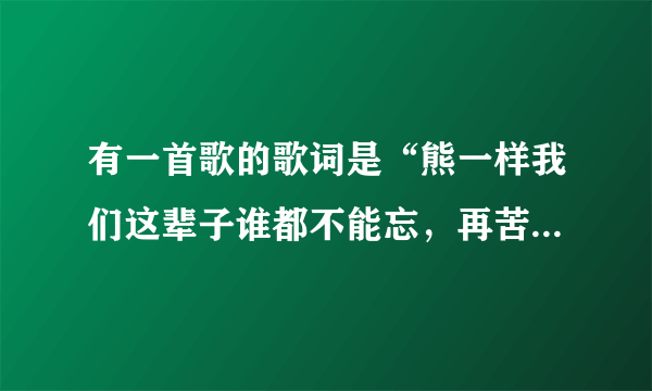 有一首歌的歌词是“熊一样我们这辈子谁都不能忘，再苦啊我们来一起扛，今生啊这手足情谊长”，这是什么歌？