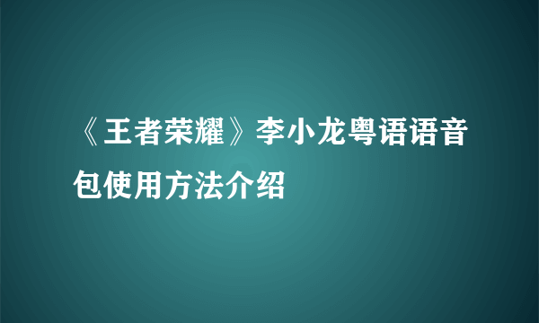 《王者荣耀》李小龙粤语语音包使用方法介绍