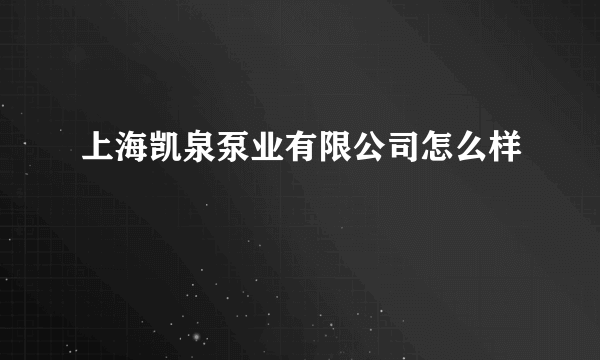 上海凯泉泵业有限公司怎么样