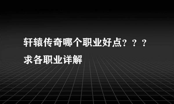 轩辕传奇哪个职业好点？？？求各职业详解