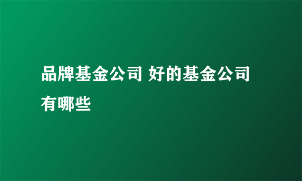 品牌基金公司 好的基金公司有哪些