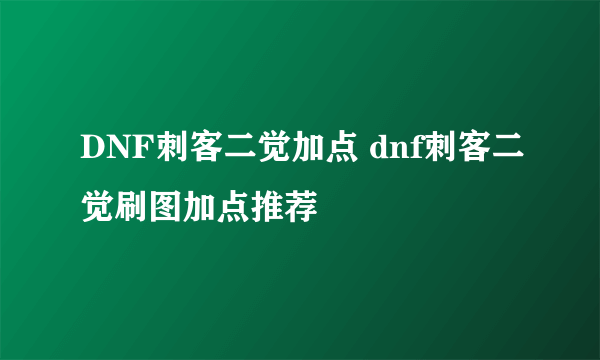 DNF刺客二觉加点 dnf刺客二觉刷图加点推荐